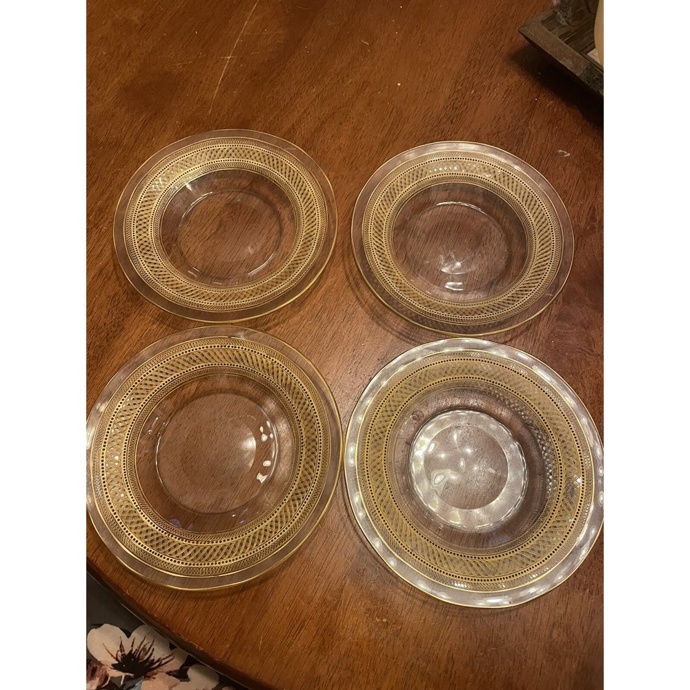 Vintage Gold Decorative Clear Glass Plates Set of 4‎